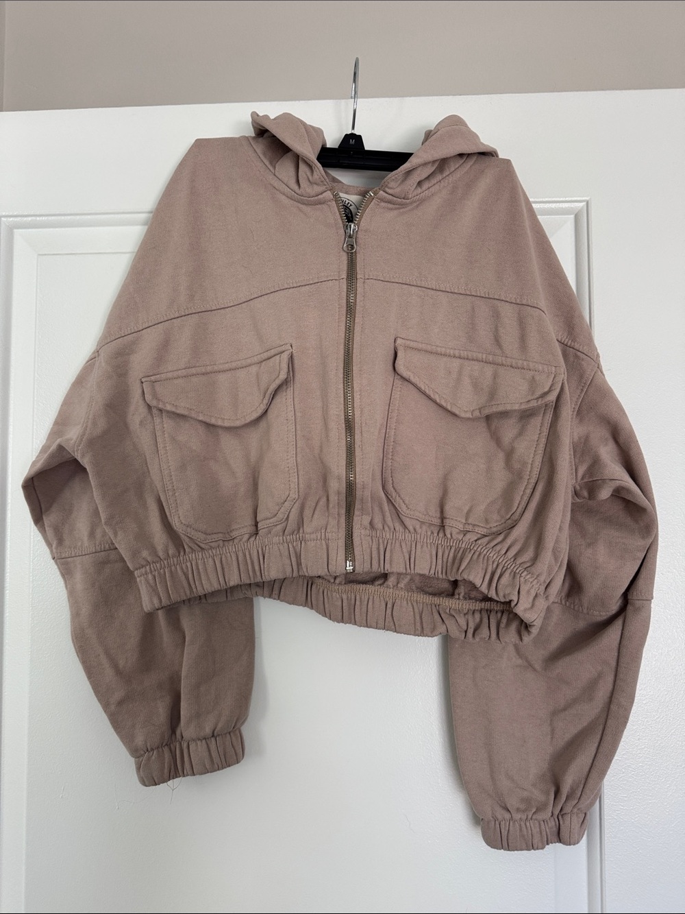 Cropped Hooded Utility Jacket in Taupe
